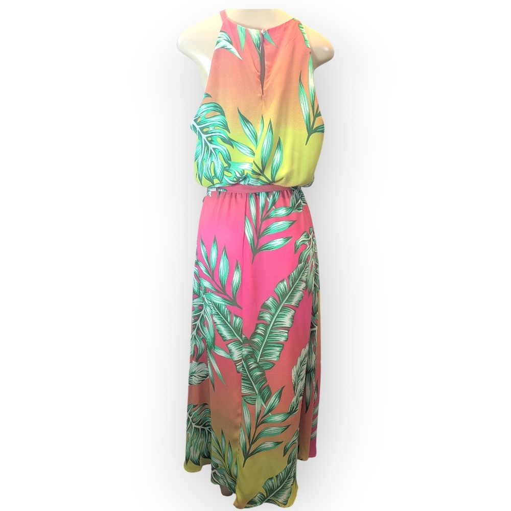Ashley Stewart Tropical Sunset Hue Palm Print Halter Belted Maxi Dress 14/16 NWT - Picture 11 of 16